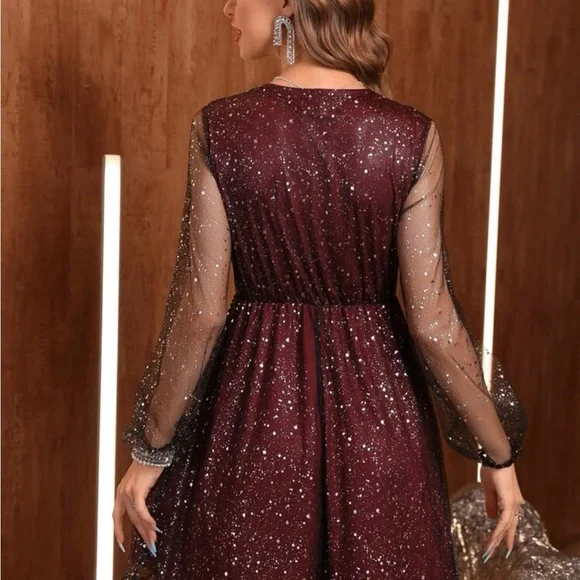 Lantern Sleeve Surplice Neck Mesh Dress size 6. - Picture 2 of 2